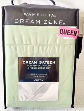 Wamsutta Dream Zone Sateen Sage Green 400 TC 4 Piece Queen Cotton Sheet Set